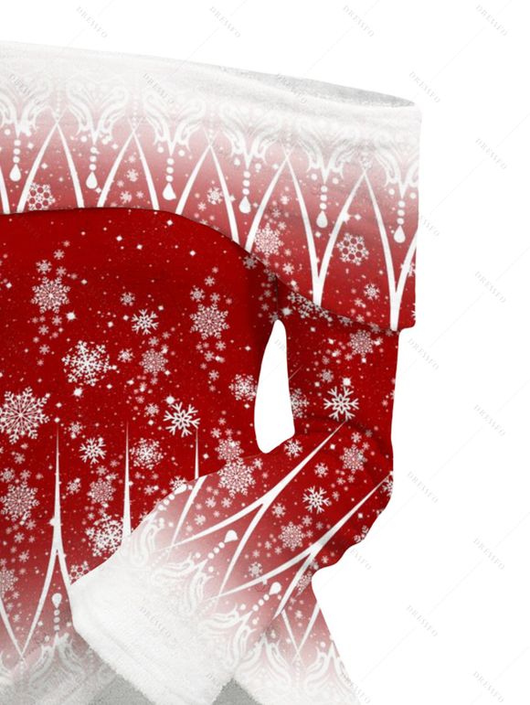 Christmas Top Ombre Snowflake Print Foldover Off the Shoulder Top - Rouge Vineux S | US 4