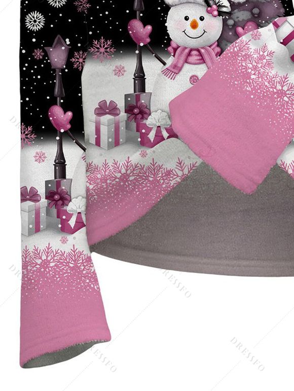 Christmas Top Colorblock Snowman Snowflake Gift Print Foldover Off the Shoulder Top - Rose XL | US 12
