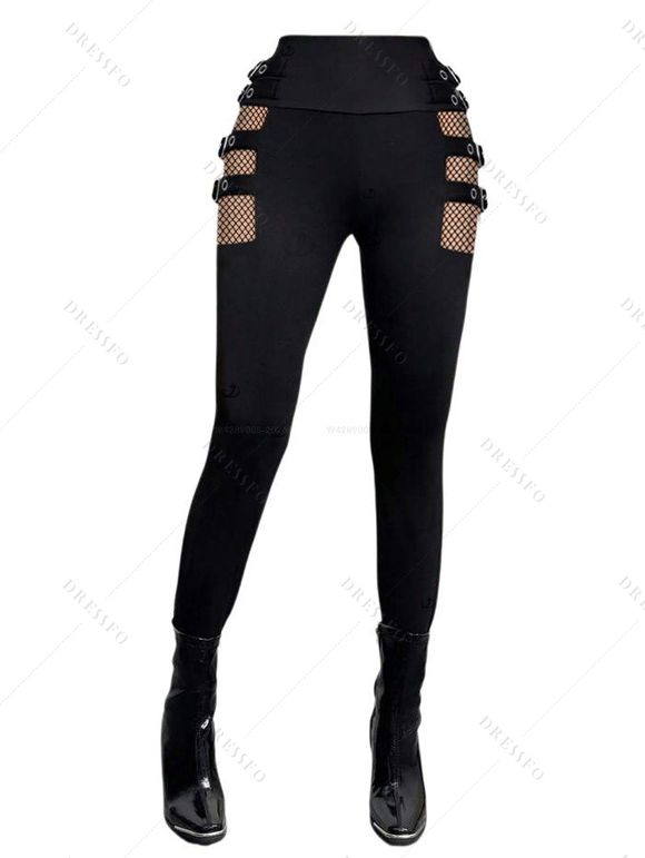Halloween Women Outfit Colorblock Skulls Rose Floral Print Foldover Long Sleeve Top and Buckle Hollow Out Pants Set - Noir S | US 4