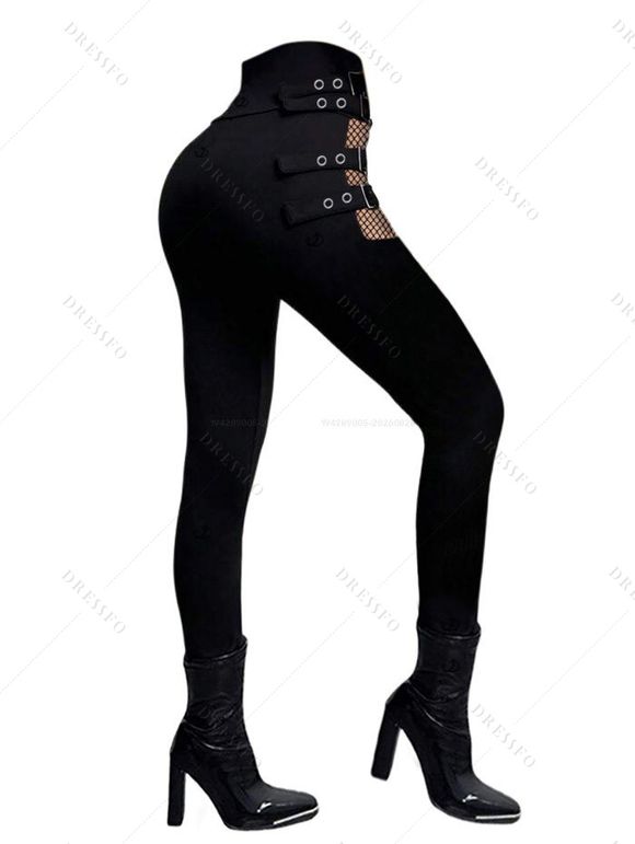 Halloween Women Outfit Colorblock Skulls Rose Floral Print Foldover Long Sleeve Top and Buckle Hollow Out Pants Set - Noir S | US 4