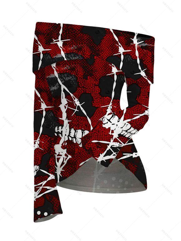 Gothic Women Outfit Barbed Wire Skull Print Foldover Off the Shoulder Top and Buckle Lace Up Leggings Set - Rouge Vineux S | US 4