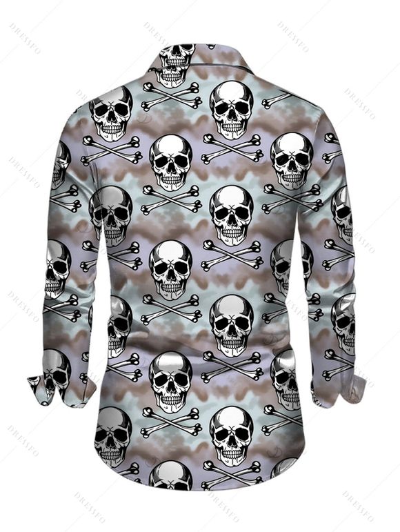 Men's Gothic Shirt Camo Smoke Skull Print Long Sleeve Button Up Shirt - multicolor XL