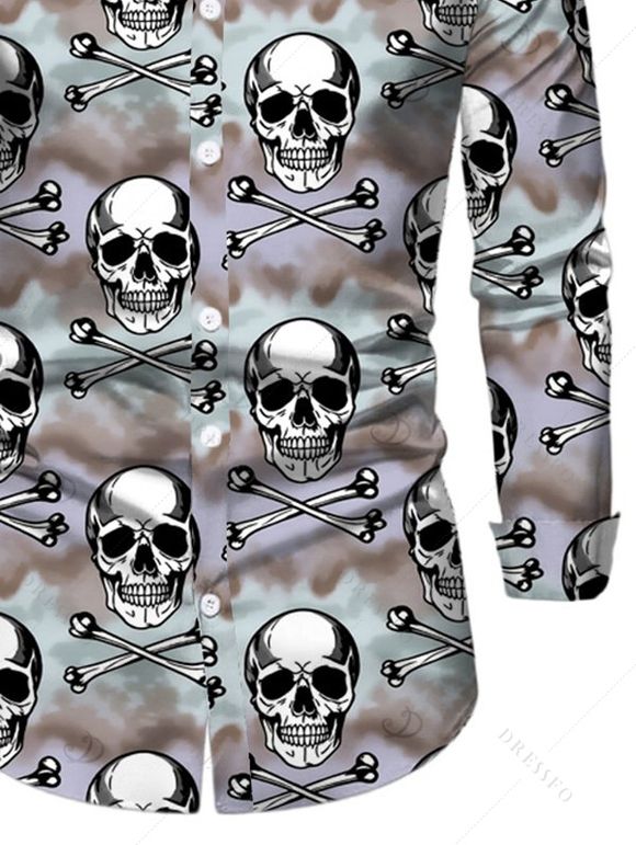 Men's Gothic Shirt Camo Smoke Skull Print Long Sleeve Button Up Shirt - multicolor XL