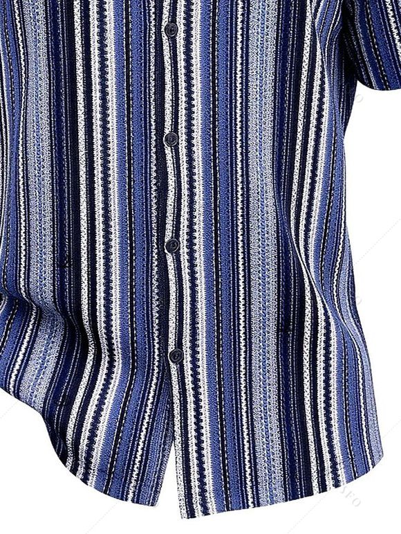 Men's Ethnic Style Shirt Textured Striped Print Button Up Shirt - Bleu XL
