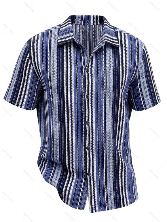 Ethnic Couple Outfit Vintage Textured Striped Print Spaghetti Strap Bodycon Dress and Shirt Set - Bleu S | US 4
