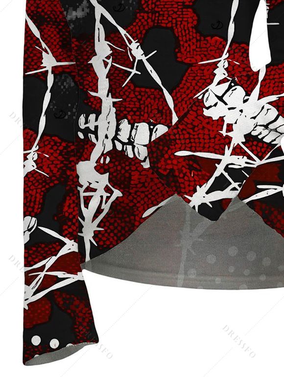 Gothic Top Barbed Wire Skull Print Foldover Off the Shoulder Top - Rouge foncé S | US 4