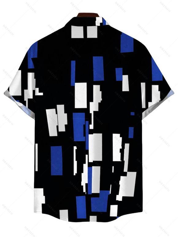 Vintage Couple Outfit Colorblock Geometric Print Skew Neck Mermaid Bodycon Maxi Dress and Shirt Set - Bleu S | US 4