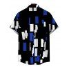 Men's Vintage Shirt Colorblock Geometric Print Button Up Shirt - Bleu S