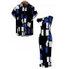 Vintage Couple Outfit Colorblock Geometric Print Skew Neck Mermaid Bodycon Maxi Dress and Shirt Set - Bleu S | US 4