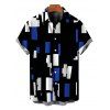 Vintage Couple Outfit Colorblock Geometric Print Skew Neck Mermaid Bodycon Maxi Dress and Shirt Set - Bleu S | US 4