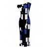 Vintage Couple Outfit Colorblock Geometric Print Skew Neck Mermaid Bodycon Maxi Dress and Shirt Set - Bleu S | US 4