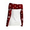 Vintage Christmas Women Outfit Plaid Snowflake Letter Christmas Hat Print Off the Shoulder Top and Lace Up Flare Jeans Set - Rouge Vineux S | US 4