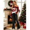 Vintage Christmas Women Outfit Plaid Snowflake Letter Christmas Hat Print Off the Shoulder Top and Lace Up Flare Jeans Set - Rouge Vineux S | US 4