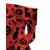 Gothic Halloween Top Black Cat Bat Pumpkin Print Foldover Off the Shoulder Long Sleeve Top - Rouge Vineux XL | US 12