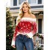 Christmas Top Ombre Snowflake Print Foldover Off the Shoulder Top - Rouge Vineux S | US 4