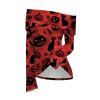 Gothic Halloween Women Outfit Black Cat Bat Pumpkin Print Foldover Off the Shoulder Top and Buckle Lace Up Legging Set - Rouge Vineux S | US 4