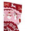 Christmas Women Outfit Elk Snowman Snowflake Print Foldover Off the Shoulder Top and Topstitching Flare Jeans Set - Rouge Vineux S | US 4