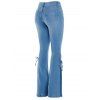 Christmas Women Outfit Watercolor Ombre Snowflake Print Foldover Off the Shoulder Top and Lace Up Pockets Demin Flare Jeans Set - Bleu S | US 4
