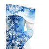 Christmas Women Outfit Watercolor Ombre Snowflake Print Foldover Off the Shoulder Top and Lace Up Pockets Demin Flare Jeans Set - Bleu S | US 4