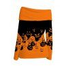 Halloween Top Cartoon Pumpkin Print Colorblock Foldover Off the Shoulder Top - Orange XL | US 12