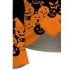 Halloween Top Cartoon Pumpkin Print Colorblock Foldover Off the Shoulder Top - Orange XL | US 12