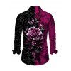 Men's Gothic Shirt Colorblock Rose Floral Leaf Print Button Up Long Sleeve Shirt - Noir XL