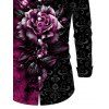 Men's Gothic Shirt Colorblock Rose Floral Leaf Print Button Up Long Sleeve Shirt - Noir XL