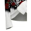 Halloween Top Colorblock Skulls Rose Floral Print Foldover Long Sleeve Top - Noir XL | US 12