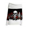 Halloween Top Colorblock Skulls Rose Floral Print Foldover Long Sleeve Top - Noir XL | US 12