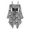 Gothic Dress Camo Smoke Skull Print Ruffle Off the Shoulder Lace Up Belt Bell Sleeve Handkerchief Dress - multicolor XL | US 12