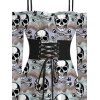 Gothic Dress Camo Smoke Skull Print Ruffle Off the Shoulder Lace Up Belt Bell Sleeve Handkerchief Dress - multicolor XL | US 12