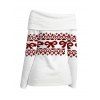 Daily Women Outfit Bowknot Geometric Heart Print Foldover Off the Shoulder Top and Lace Up Flare Jeans Set - Blanc S | US 4