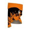 Halloween Women Outfit Cartoon Pumpkin Print Colorblock Foldover Off the Shoulder Top and Grommet Hollow Out Pants Set - Orange S | US 4