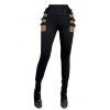 Halloween Women Outfit Colorblock Skulls Rose Floral Print Foldover Long Sleeve Top and Buckle Hollow Out Pants Set - Noir S | US 4