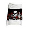 Halloween Women Outfit Colorblock Skulls Rose Floral Print Foldover Long Sleeve Top and Buckle Hollow Out Pants Set - Noir S | US 4