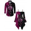 Gothic Couple Outfit Colorblock Rose Leaf Print Lace Up Belt Off the Shoulder Handkerchief Dress and Long Sleeve Shirt Set - Noir S | US 4