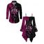Gothic Couple Outfit Colorblock Rose Leaf Print Lace Up Belt Off the Shoulder Handkerchief Dress and Long Sleeve Shirt Set - Noir S | US 4