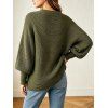 Autumn Women Outfit Textured Solid Color Lantern Sleeve V Neck Pullover Long Sweater and Buckle Lace Up Leggings Set - Vert Armée S | US 4