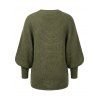Autumn Women Outfit Textured Solid Color Lantern Sleeve V Neck Pullover Long Sweater and Buckle Lace Up Leggings Set - Vert Armée S | US 4