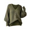 Autumn Women Outfit Textured Solid Color Lantern Sleeve V Neck Pullover Long Sweater and Buckle Lace Up Leggings Set - Vert Armée S | US 4