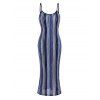 Ethnic Couple Outfit Vintage Textured Striped Print Spaghetti Strap Bodycon Dress and Shirt Set - Bleu S | US 4