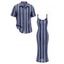 Ethnic Couple Outfit Vintage Textured Striped Print Spaghetti Strap Bodycon Dress and Shirt Set - Bleu S | US 4