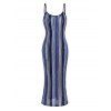 Ethnic Style Dress Textured Striped Print Spaghetti Strap Bodycon Dress - Bleu M | US 6