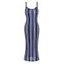Ethnic Style Dress Textured Striped Print Spaghetti Strap Bodycon Dress - Bleu M | US 6