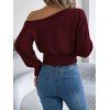 Solid Color Sweater Hollow Out Skew Neck Cropped Sweater - Rouge Vineux XL | US 12