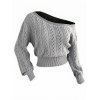 Solid Color Sweater Hollow Out Skew Neck Cropped Sweater - Gris Clair M | US 6