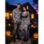 Gothic Couple Outfit Camo Smoke Skull Print Off the Shoulder Lace Up Belt Handkerchief Dress and Long Sleeve Shirt Set - multicolor S | US 4