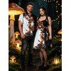 Halloween Couple Outfit Ghost Pumpkin Cat Floral Print Ruched Belt Dress and Shirt Set - Noir S | US 4