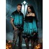 Halloween Couple Outfit Ombre Pumpkin Bat Print Lace Up Dress and Shirt Set - BLUE S | US 4