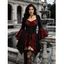 Haut gothique pour Halloween, haut long à lacets avec ourlet mouchoir et tête de mort colorblock - Rouge foncé M | US 6